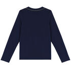 Boys Navy Logo Long Sleeve Top, 3, hi-res