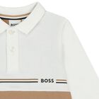 Younger Boys White & Beige Logo Polo Shirt, 2, hi-res
