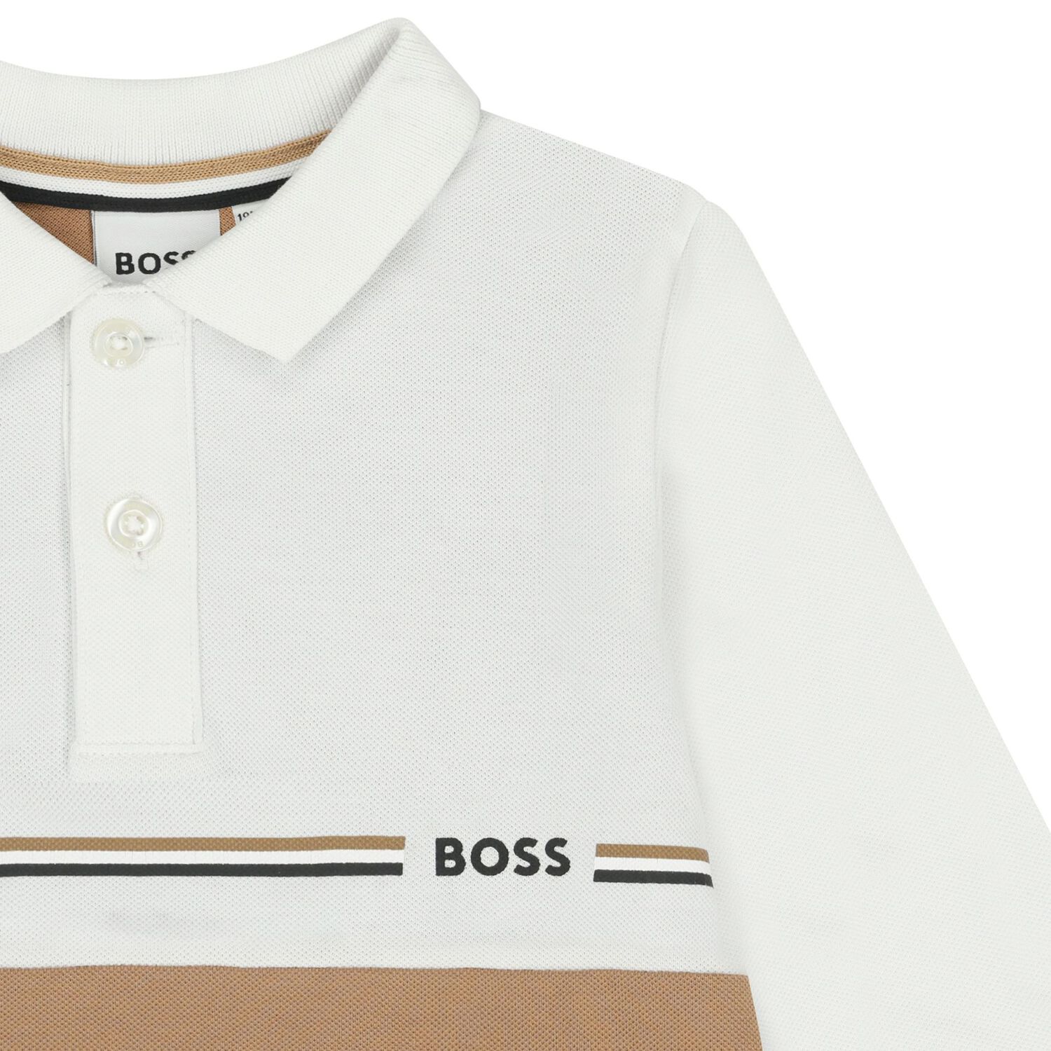 Younger Boys White & Beige Logo Polo Shirt, 2, hi-res