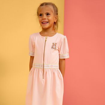 Girls Pink Teddy Logo Dress