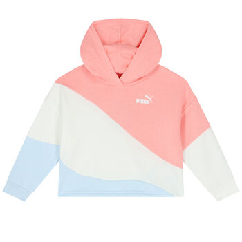 Girls Pink, White & Blue Logo Hooded Top
