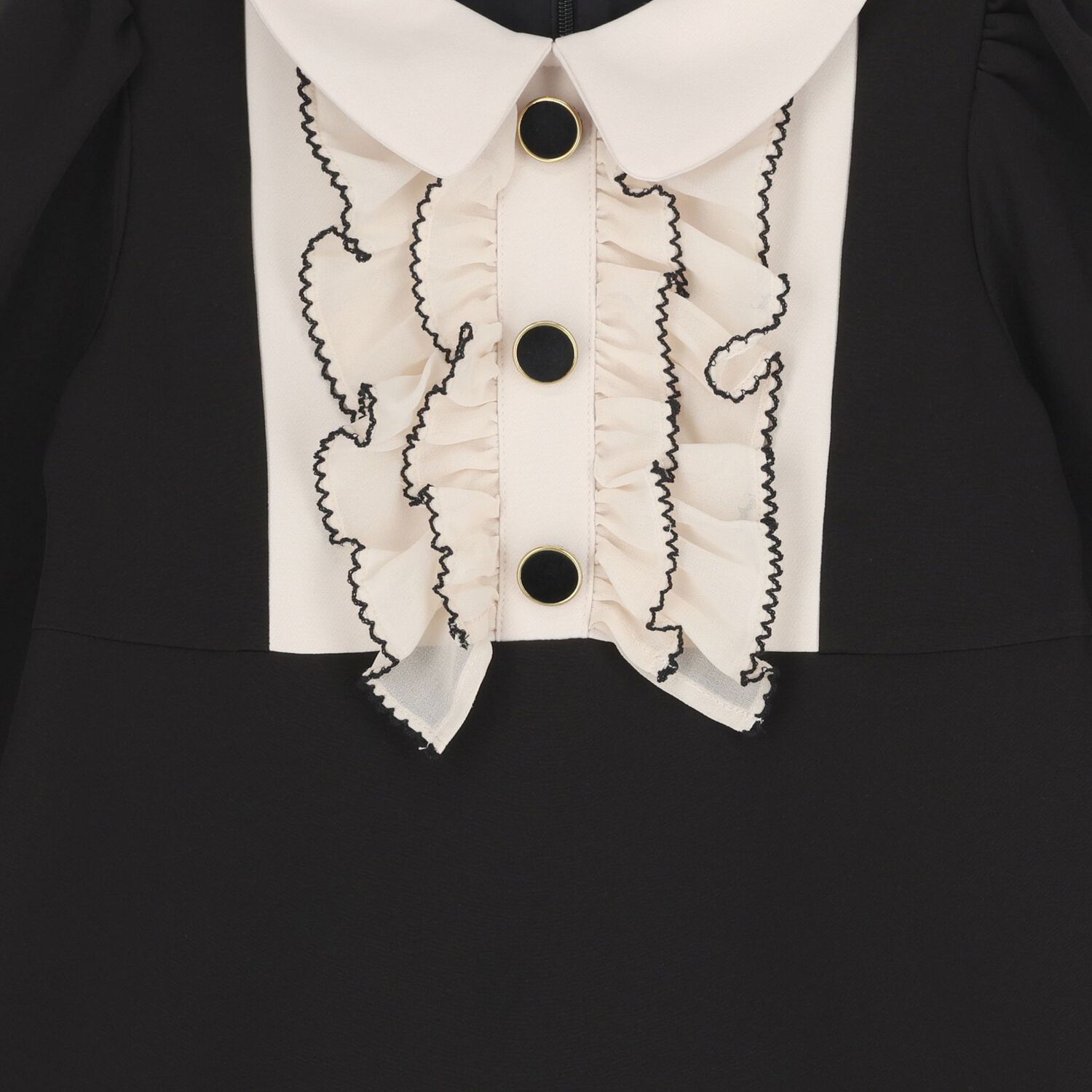 Girls Black & Beige Ruffled Dress, 1, hi-res