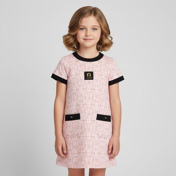 Girls Pink & Black Logo Dress