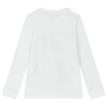 Boys White Logo Long Sleeve Top