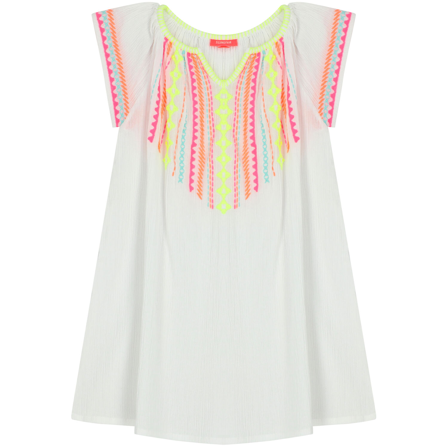 Girls White Embroidered Beach Dress, 1, hi-res