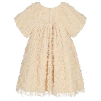 Girls Gold Bow Ruffled Tulle Dress