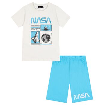 Boys White & Blue Nasa Shorts Set