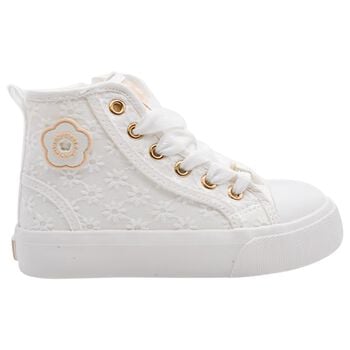 Girls White Flower Trainers