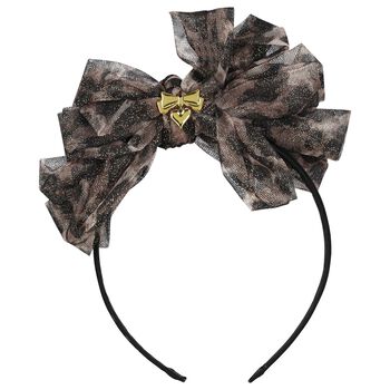 Girls Black & Beige Leopard Bow Headband