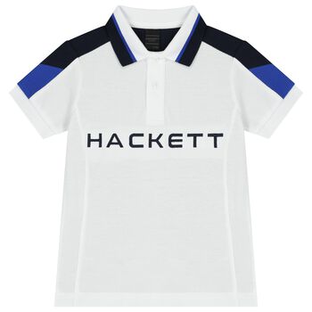 Boys White & Navy blue Logo Polo Shirt