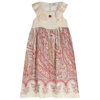 Girls Ivory & Pink Floral Paisley Dress 