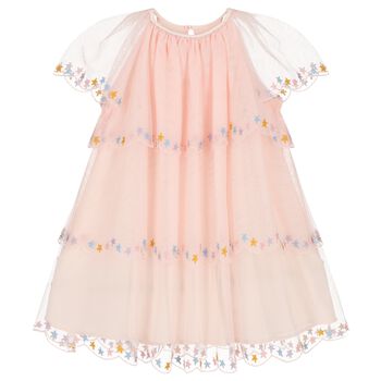 فستان تول متعدد الطبقات بنقشة النجوم باللون الوردي للبنات 