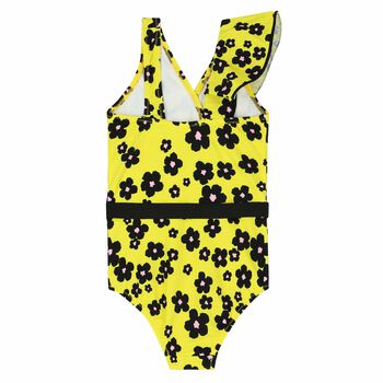Girls Yellow Printed Swimsuit