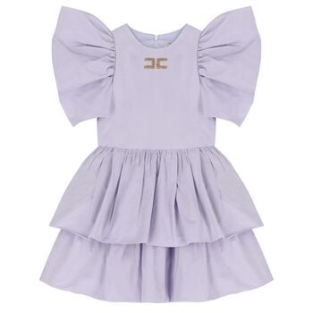 Girls Purple Logo Tiered Dress