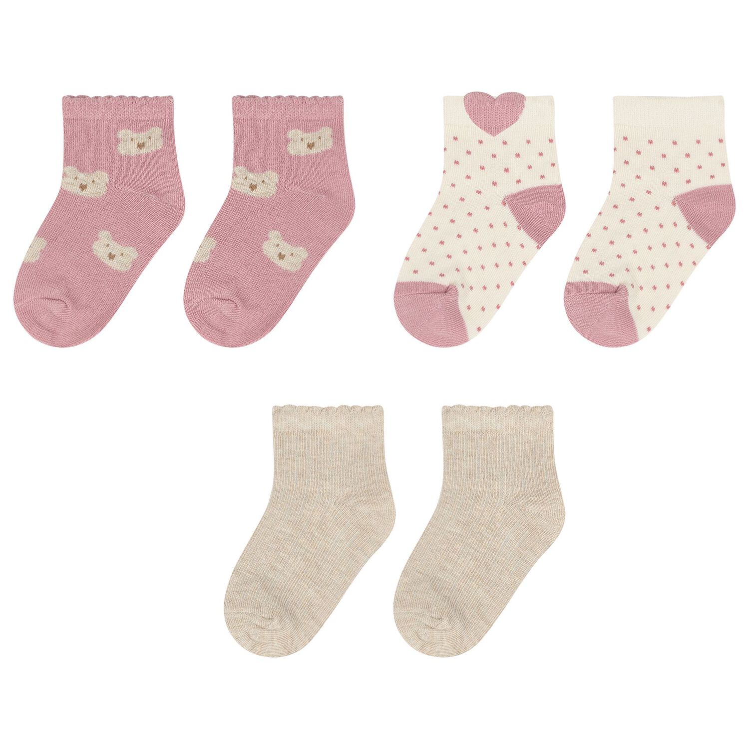 Younger Girls Beige, Ivory & Pink Socks ( 3 Pack ), 2, hi-res