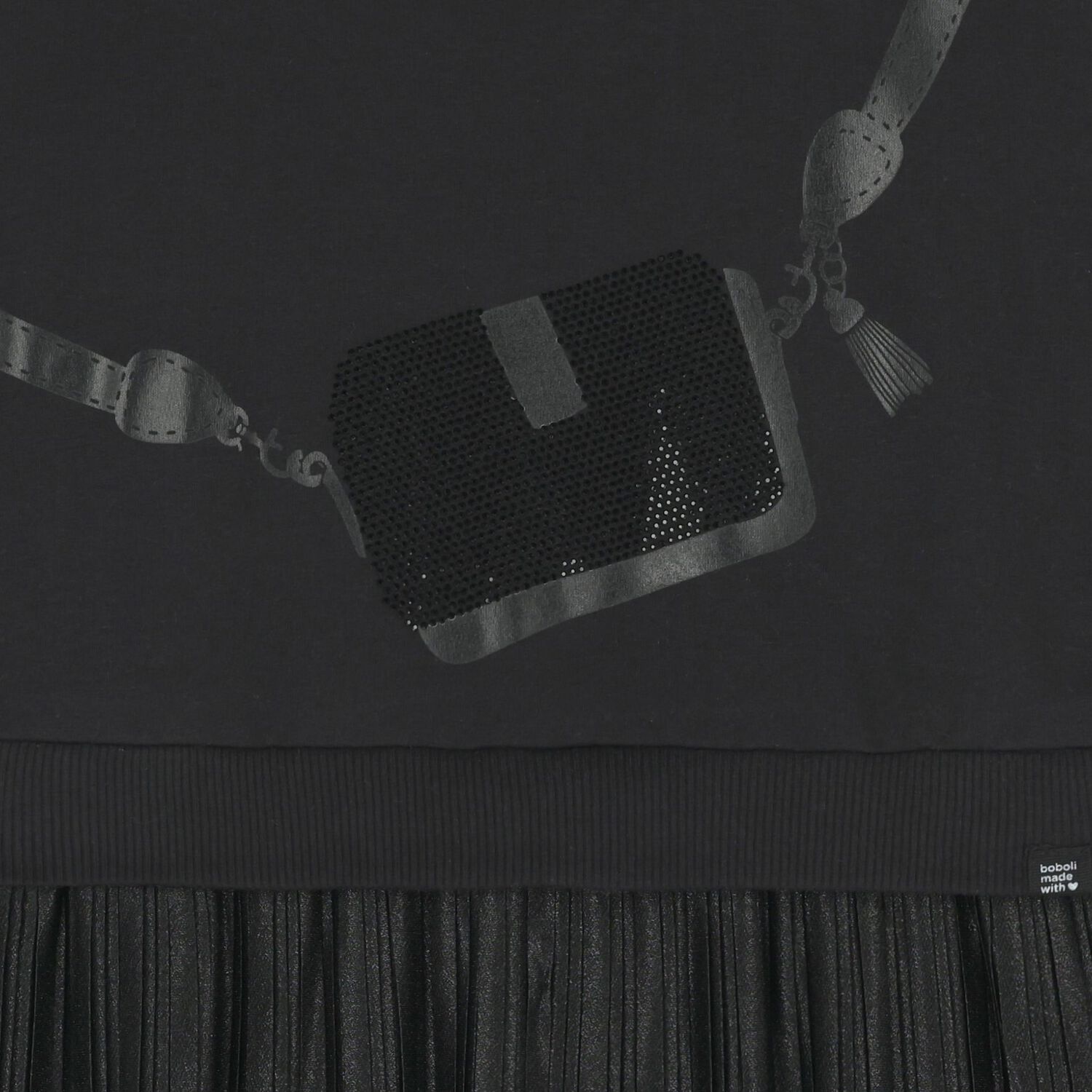 Girls Black Bag Pleated Dress, 1, hi-res