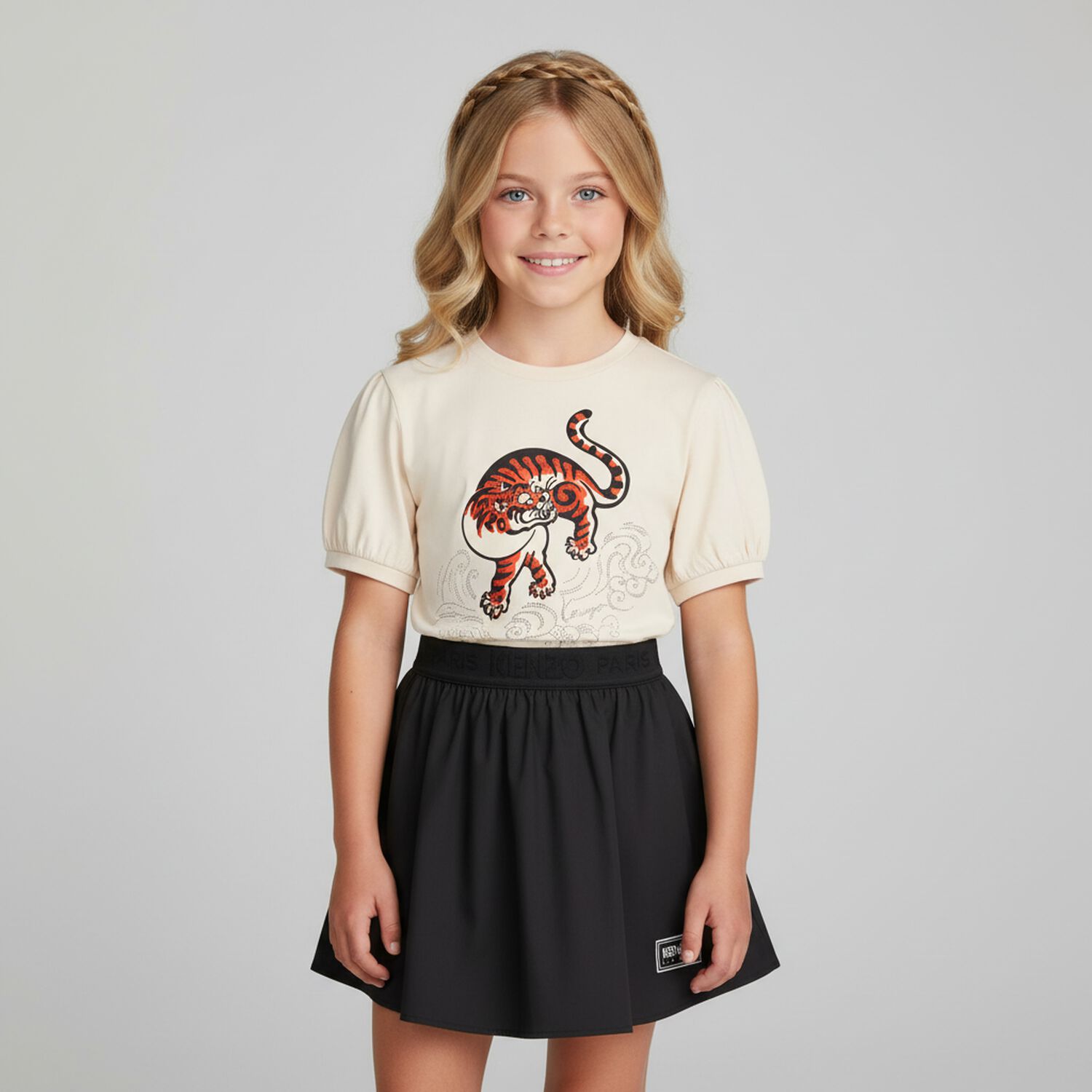 Girls Ivory Tiger T-Shirt, 1, hi-res
