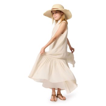 Girls Beige Logo Sleeveless Dress