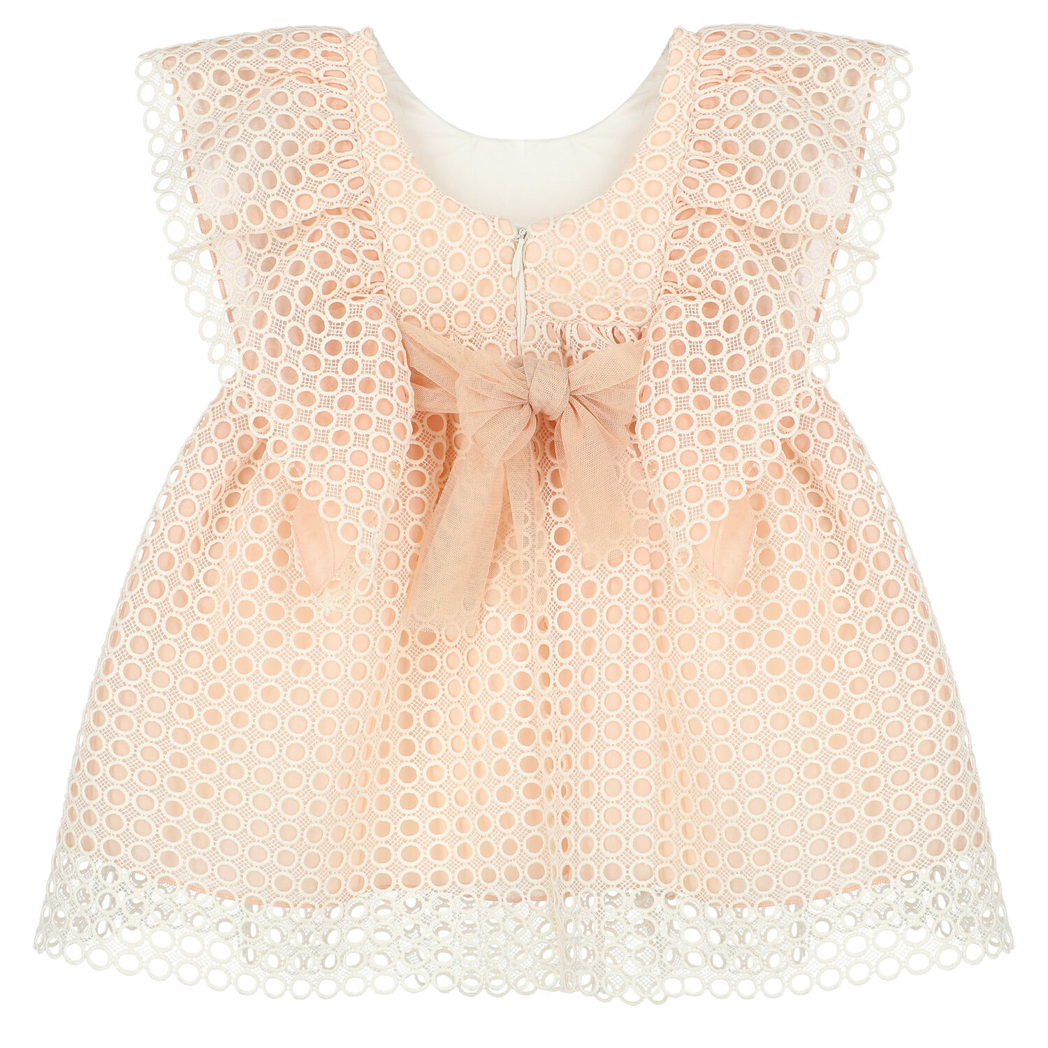 Abel & Lula Younger Girls Pink & Ivory Circle Lace Dress | Junior Couture