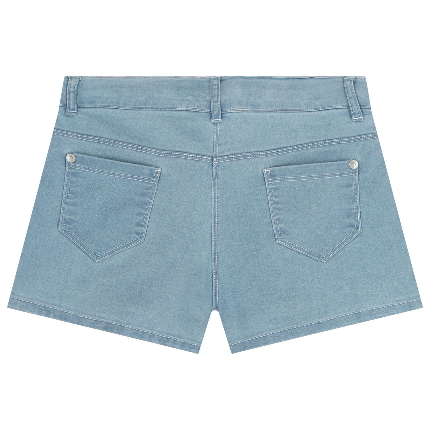 Girls Denim Blue Embroidered Flower Shorts, 1, hi-res