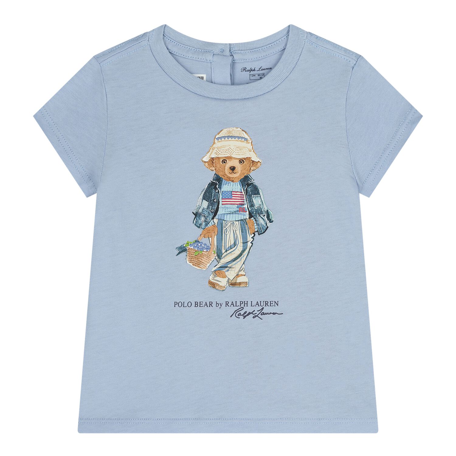 Baby Girls Blue Teddy Bear T-Shirt, 1, hi-res