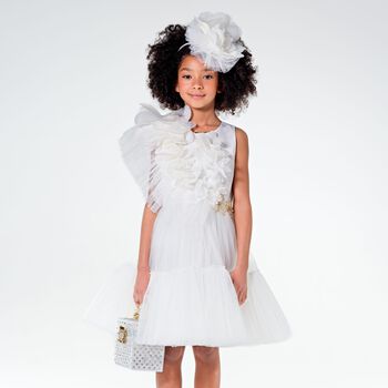 Girls White Tulle Flower Dress