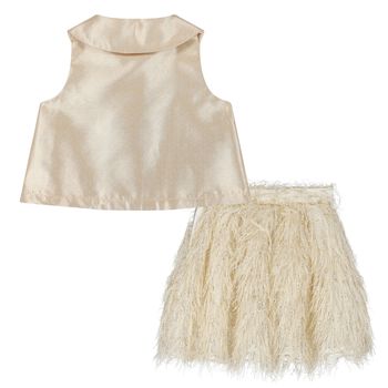 Girls Gold Fringe Skirt Set