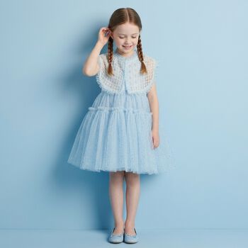Girls Blue Embellished Tulle Dress