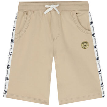 Boys Beige Cotton Logo Shorts