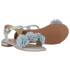 Girls Silver Flower Sandals, 2, hi-res