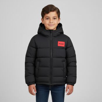 Boys Black Logo Puffer Jacket