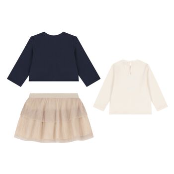 Younger Girls Navy Blue, Gold & Ivory Skirt Set