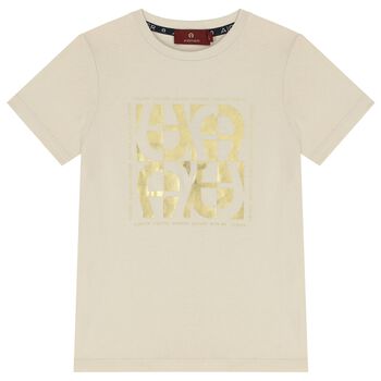 Boys Beige & Gold Logo T-Shirt