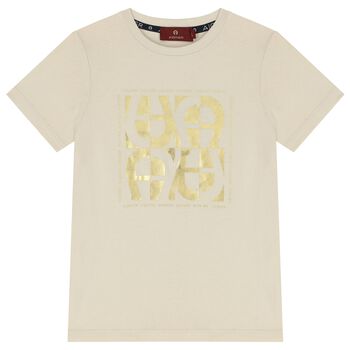 Boys Beige & Gold Logo T-Shirt