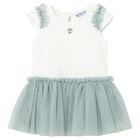 Younger Girls Ivory & Green Dress, 1, hi-res