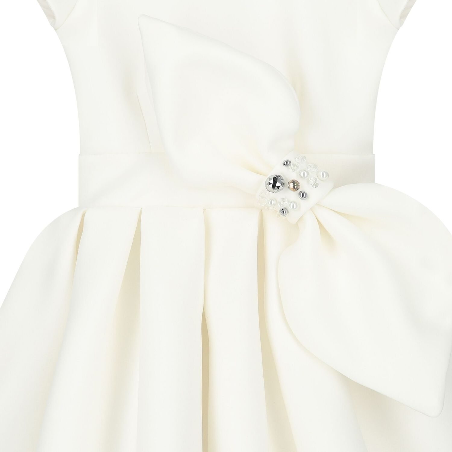 Girls White Bow Dress, 1, hi-res