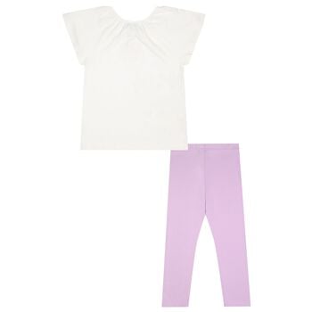 Girls White & Lilac Leggings Set