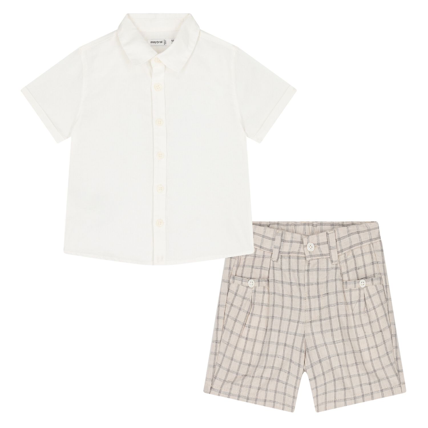 Younger Boys White & Beige Shorts Set, 1, hi-res image number null
