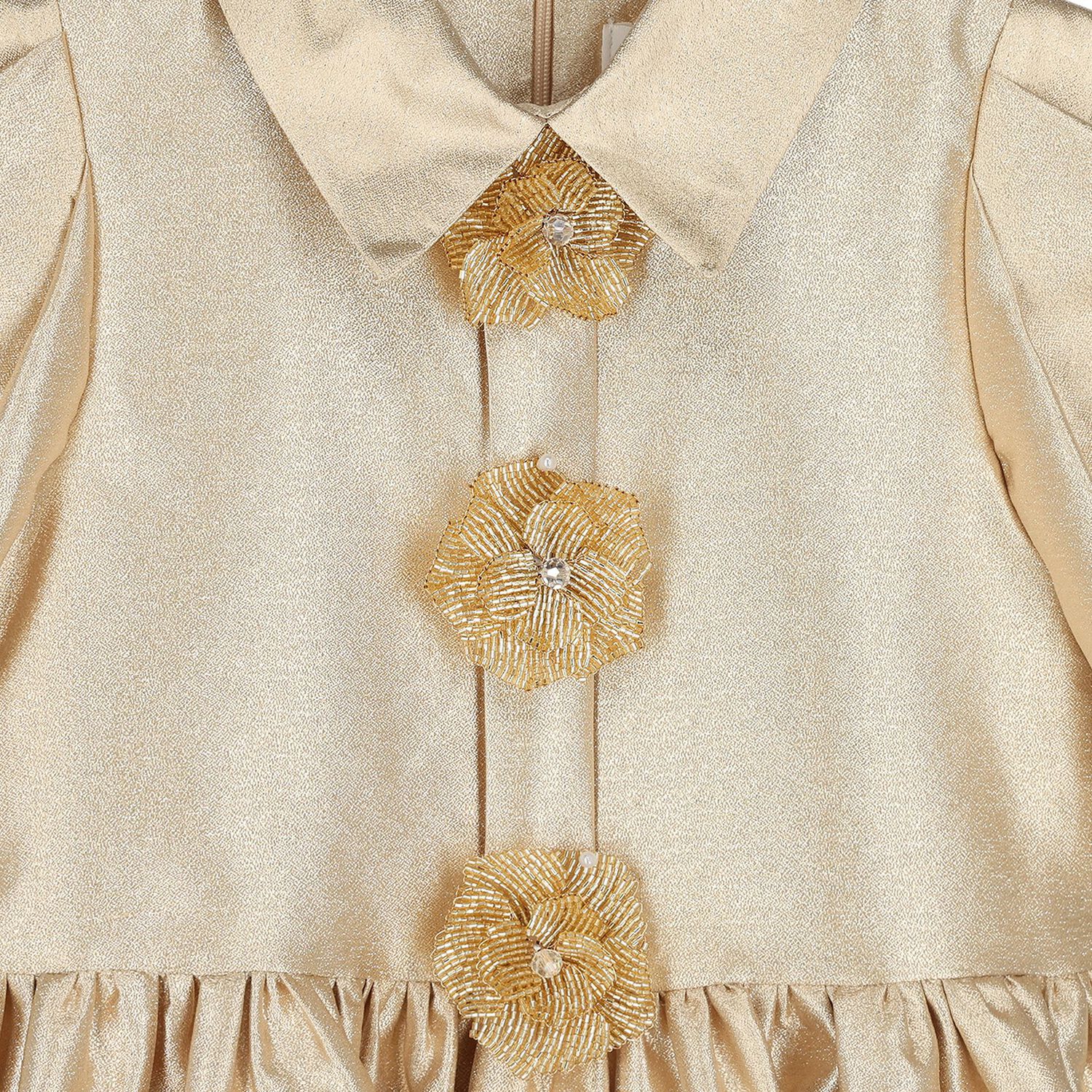 Girls Gold Flower Satin Twill Dress, 1, hi-res