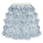 Girls Blue Floral Tulle Skirt, 1, hi-res
