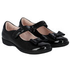 Girls Black Logo Bow Leather Shoes, 1, hi-res