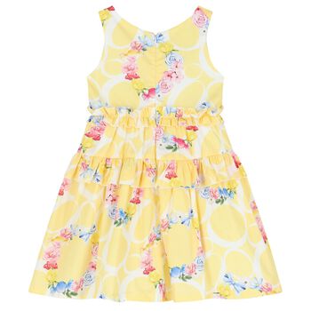 Girls Yellow Ruffled Floral Dress