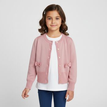 Girls Pink Bow Cardigan