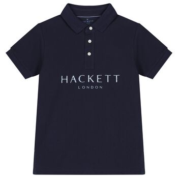 Hackett London Boys Navy Cotton Logo Polo Shirt, 2 Boys Navy Cotton Logo Polo Shirt