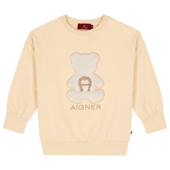 Girls Beige Faux Fur Teddy Bear Sweatshirt
