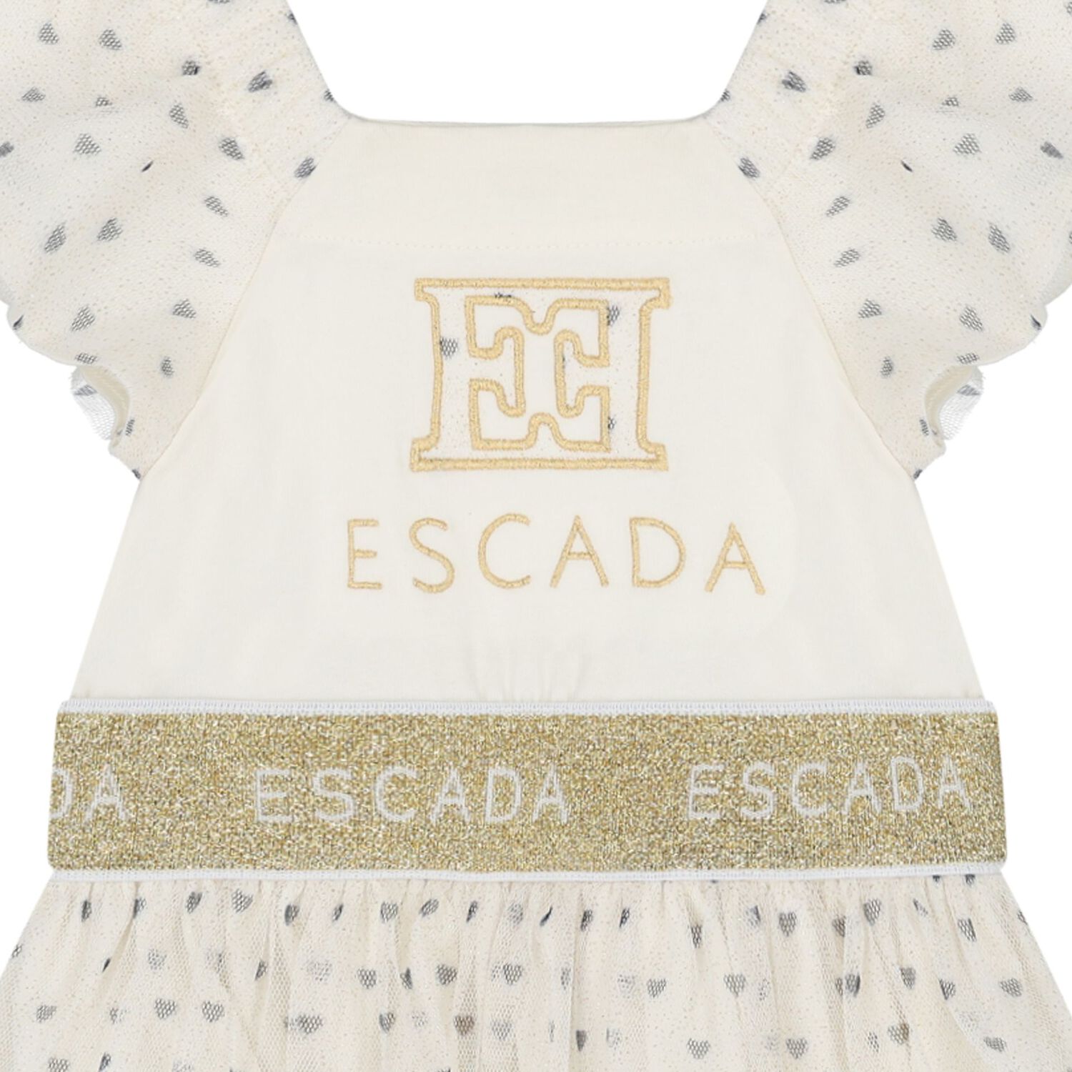 Younger Girls Ivory Logo Tulle Dress, 1, hi-res