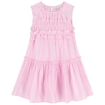 Girls Pink Poplin Ruffle Dress