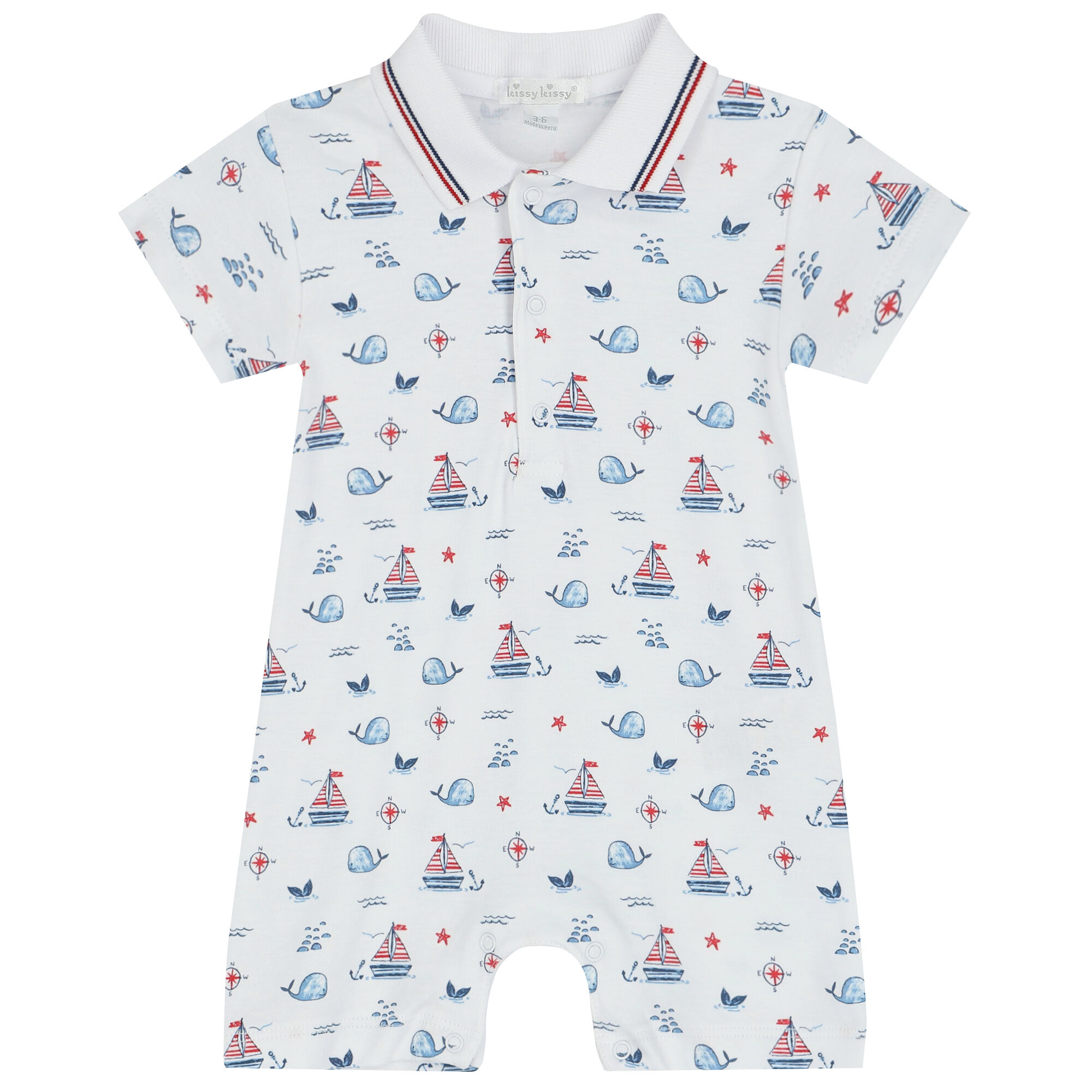 Kissy Kissy Baby Boys White Sail Whale Polo Romper Junior Couture Bahrain