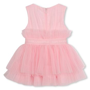 Younger Girls Pink Logo Pleated Tulle Dress