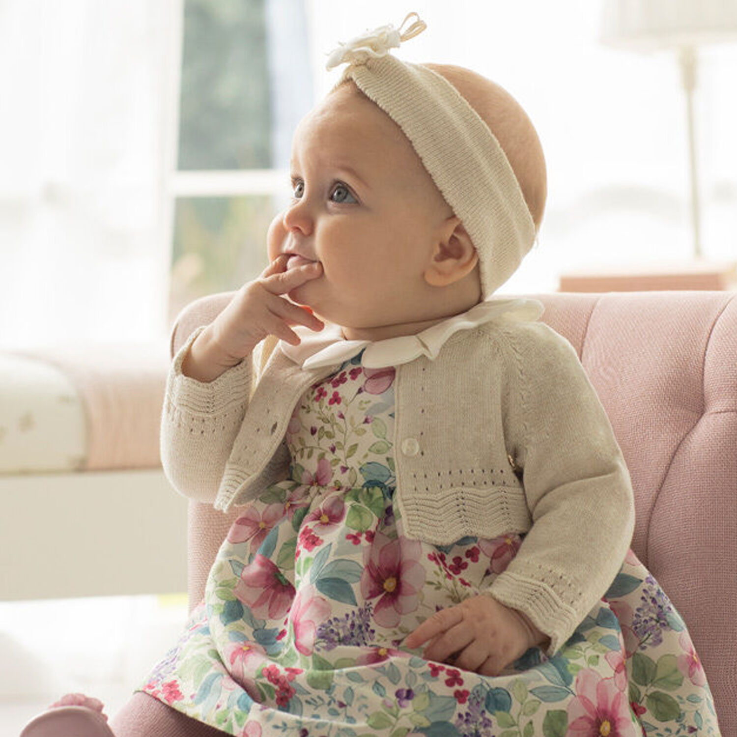 Baby Girls Beige Bolero Cardigan, 1, hi-res